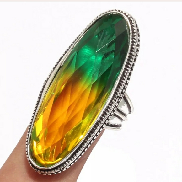 New Oversized Bicolor Tourmaline 925 Silver Statement Ring. - Picture 8 of 8